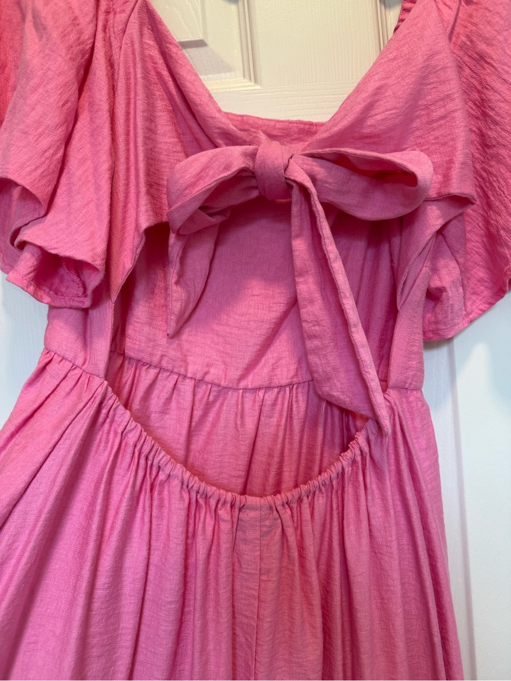 Pink Square-Neck Midi Dress with Flutter Sleeves - Picture 5 of 7